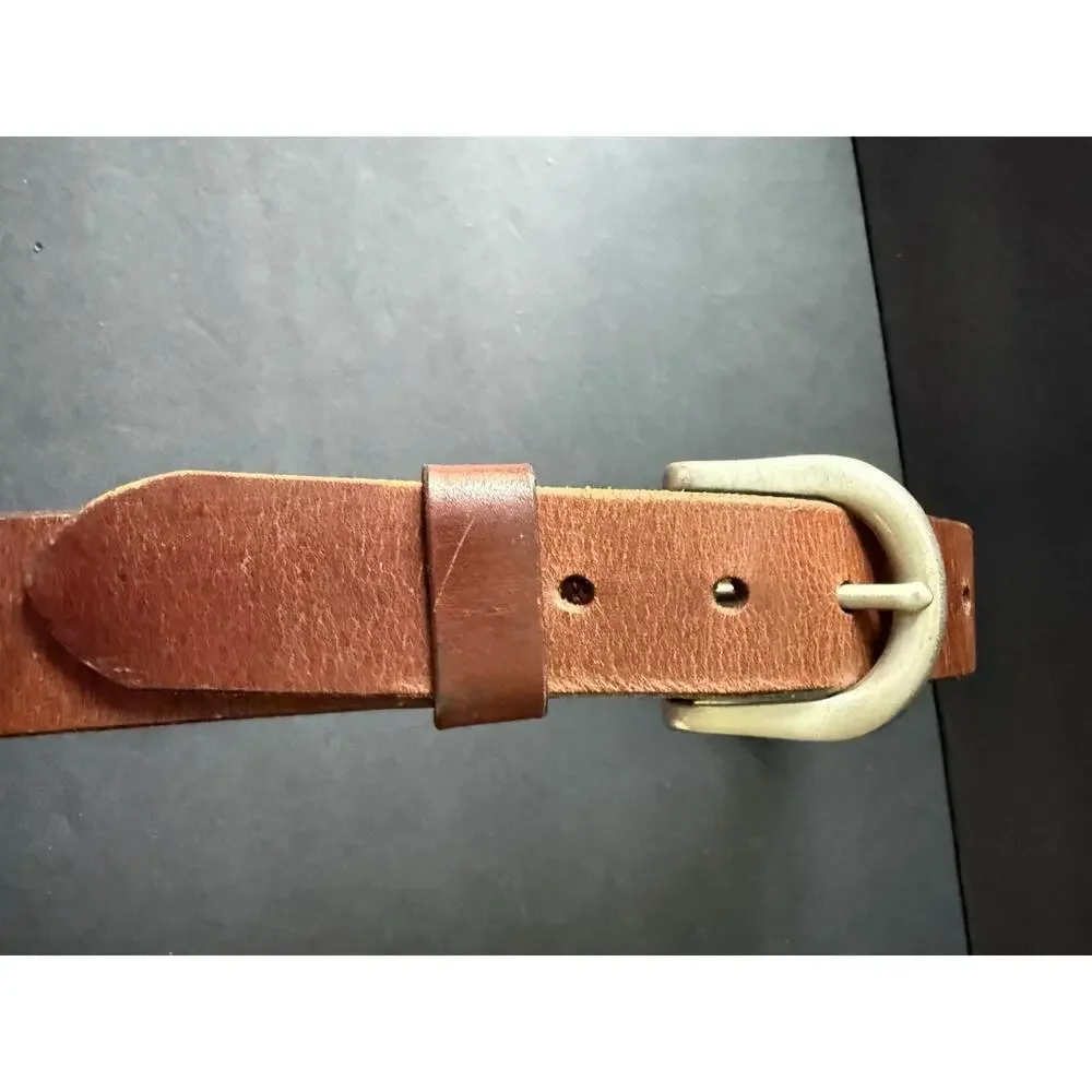 Womens Brown Leather Belt Size 28 Brass Buckle Casual Cowboy Boho Western